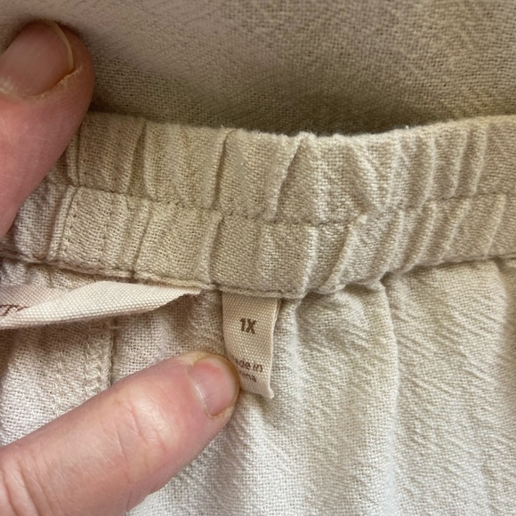 Soft Surroundings Wide Leg Cotton Pants Pull On Buttons Lagenlook Tan Size 1X - Picture 3 of 11